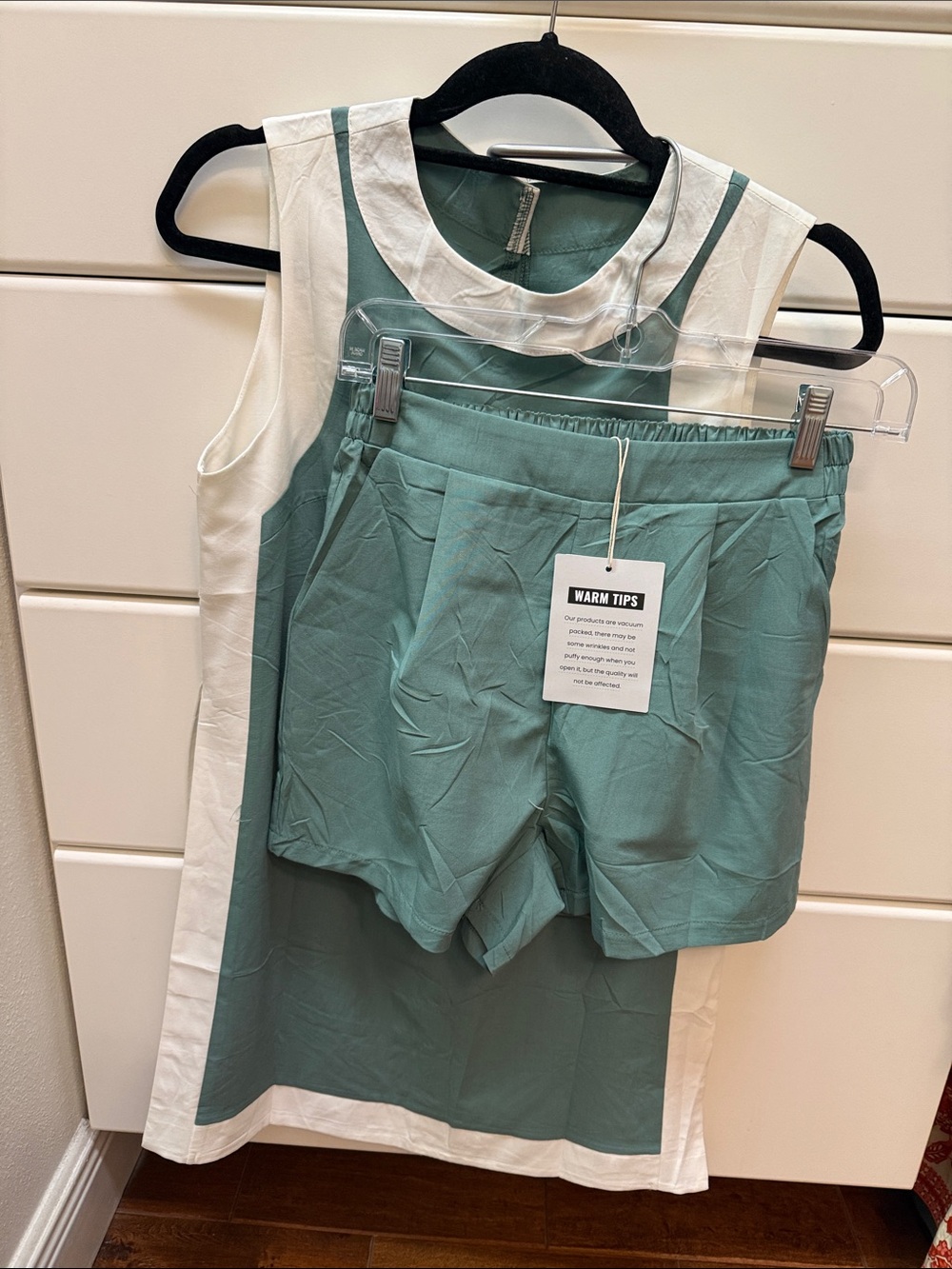 Amazon Teal and White High-Waist Two-Piece Dress & Shorts Set